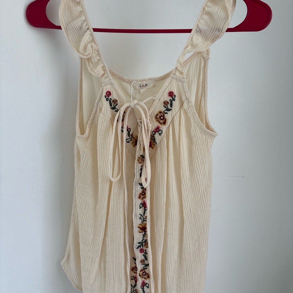 Cream Ruffle Embroidered Top